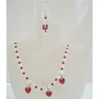 Swarovski Siam Red Crystals Heart Necklace Set Cream Pearls Earrings