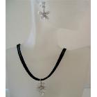 Opal Flwer Pendant Crystals Jewelry Set Black chord White Flower Pendant Necklace Set
