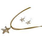 Golden Crystals Star Jewelry Set Golden Shadow Crystals Star Pendant Swarovski w/ Sterling Earrings
