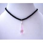 Rose Pink Crystals Cylindrical Pendant Swarovski Crystals Pendant Accents In Black Chord Necklace