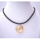 Swarovski Golden Shadow Crystals Heart 22mm Pendant Black Chord Necklace