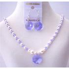 Swarovski Lavender Crystals White Pearls Octagon Pendant Earrings Sets