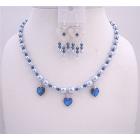 Blue Pearls And Sapphire Swarovski Crystals Swarovski Pearls Blue Sapphire Crystals Necklace Set Handcrafted Custom Jewelry