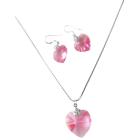 Cool Rose Pink Crystals Valentine Heart Pendant & Earrings Necklace Set Heart Crystals Jewelry Set