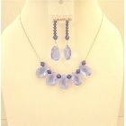 Purple Glass Teardrop Necklace Set with Swarovski Purple Velvet Crystals Bridesmaid Jewelry Set