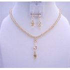 AB Golden Shadow Swarovski Crystals Necklace w/ AB Briollette Drop Down Bridal Wedding Jewelry Set