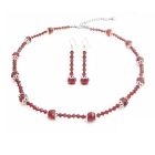 Swarovski Red Crystals w/ Bali Cap Beads Necklace Set 8mm Round Beads
