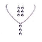 Black Diamond Swarovski Crystals w/ Round Crystals 3 Beads Pendant & Sterling Silver Earrings Necklace Set
