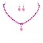 Rose Pink & Fuchsia Crystals Jewelry Set w/ Teardrop Necklace Set