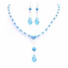 Swarovski Aquamarine Turquoise Clear Crystals Jewelry Set TriColor Crystals Necklace Set