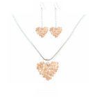 Sparkling Swarovski Golden Shadow Puffy Crystals Heart Necklace Set Passion Jewelry Handmade Puffy Heart Jewelry Set