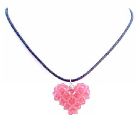 Rose 3D Crystals Puffy Heart Pendant Necklace Handmade Pendant w/ Leather Cord