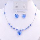 Bridal Bridesmaid Prom Valentine All Occcsion Crystals Jewelry Set Sapphire Crystals Heart Pendant Earrings Jewelry Set