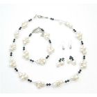 Jet Crystals Necklace & Earrings Set Fashion Crystals & Freshwater Pearls Jewelry
