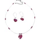 Truly Love Jewelry Artisan Roamantic with Fuchsia Crystals Heart Pendant Sterling Earrings Necklace Set
