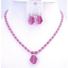 Swarovski Cosmic bead (item # 5523) Pendant Earrings with Rose & Fuchsia Crystals Jewelry Set