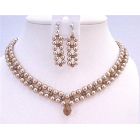 Custom Internwoven Jewelry 3 Stranded Swarovski Bronze Pearls & Smoked Crystals Necklace Set