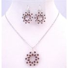 Japanese Glass Beads with Swarovski Siam Red Crystals Round Pendant Necklace Set