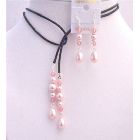 Rosaline Pearls Teardrop with Rose Crystals Lariat & Sterling Earrings Stunning Jewelry