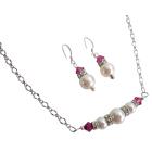 Gifts for Girlfriends Valentine's Day Ivory Pearls Fuchsia Crystals Jewelry Set