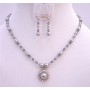 Genuine Swarovski Grey Crystal & Pearl Necklace set