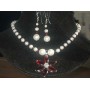 Swarovski Garnet Crystals & Cream Rose Pearls Necklace Custom Jewelry