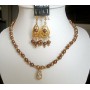 Authentic Necklace Set in Swarovski Copper Pearl with 22k Gold Plated Pendant