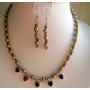 Genuine Golden Swarovski Pearl w/ Smoked Topaz Crystal Necklace Set Handmade