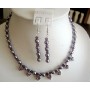 Swarovski Purple Pearls Amethyst Crystals heart Pendants Necklace Set