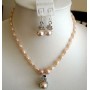 Peach freshwater Pearls custom peach Crystals 20 Inches Necklace Set