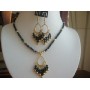 Handmade Swarovski Crystals jet Gold Plated Pendant Necklace Earrings