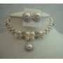 Swarovski Cream Pearls Handcrafted Double String Jewelry Necklace Set