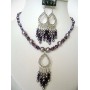 Genuine Swarovski Purple Pearl & Amethyst crystal with Dangling pendants Necklace Set