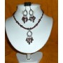 Swarovski Dark Brown Pearls Garnet Crystals Pendants Necklace Set