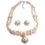 Genuine Swarovski Peach Crystal & Peach Pearl Handcrafted Custom Jewelry Necklace Set Double String