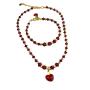 Swarovski Siam Red Crystals Heart Pendant Necklace Bracelet Gold Tone