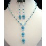Genuine Swarovski Aquamarine & Turquoise crystal Y Necklace Set Handcrafted Custom jewelry