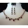 Genuine Swarovski Rose Pearl w/ Garnet Crystal & Small Heart Pendant Necklace Set Handcrafted