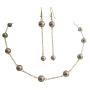 Necklace Set Genuine Smoked Topaz Pearl w/ Toggle Clasp At Back & 22k Gold Plated