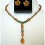 Party Jewelry Genuine Topaz Crystals & olivine Crystals Necklace Set Artisan Jewelry w/ TearDrop