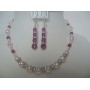 Beautiful Necklace Set Genuine Swarovski Rosaline Pearl & Fuschia Crystals w/ Silver Rondells