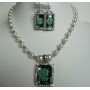 Genuine Victorian Cameo Lady Pendant & Earrings Necklace Set w/ Genuine Swarovski Pearl & Erinite Cyrstals