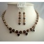 Vintage Necklace Set Genuine Swarovski Bronze Pearls & Smoked Crystals w/ Rondells & Heart Pendant