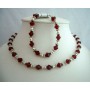 Fine Artisan Jewelry Swarovski Siam Red Crystals Necklace & Bracelet
