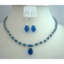 Handcrafted Custom Jewelry Swarovski Capri Blue Crystals Necklace Set
