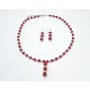 Genuine Swarovski Siam Red Crystal Evening Jewelry w/ Silver Rondells & Silver Earrings 