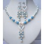 Turquoise & Cream Pearl Sterling Silver Jewelry Genuine Swarovski Pearls Turquoise & AB Turquoise Beads Necklace & Earrings