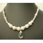 Swarovski Clear Crystal w/ Cream Peal & Silver Rondells Teardrop Necklace 