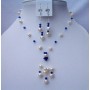Freshwater Pearl Tassel Jewelry w/ Swarovski Sapphire Crystal Neckalce Set Hadcrafted Freshwater Jewelry  