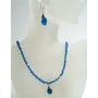 Handcrafted Custom Swarovski Crystal Jewelry Gneuine Dark AB Sapphire Crystal Necklace w/ Tear Drop Pendant & Earrings